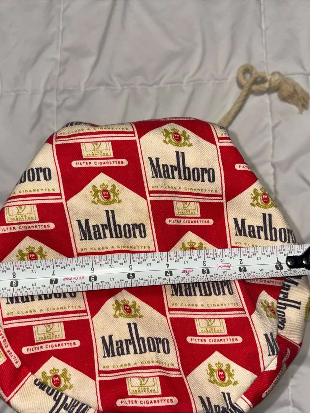 Marlboro Print Red and White Drawstring Bag Vintage Lined